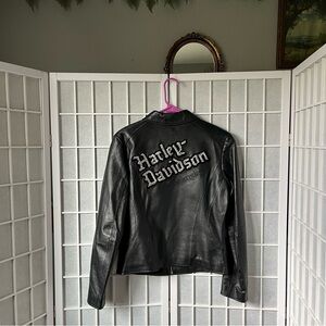 Harley-Davidson Black Leather and SILK Jacket with Swarovski Design